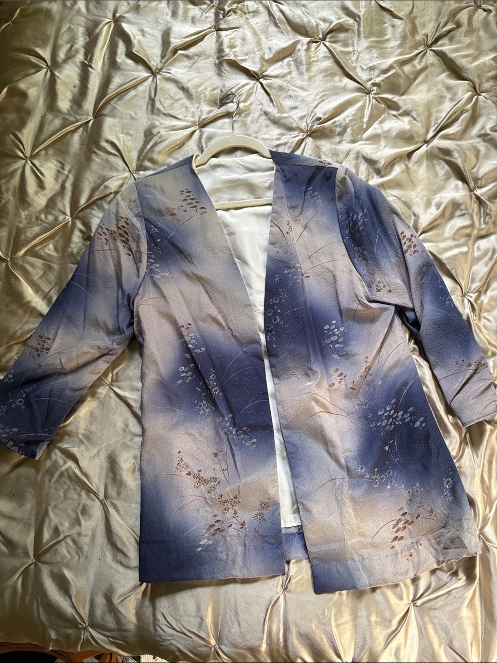 SILK vintage Blue Women's Jacket painted silk